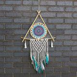 Dreamcatcher - Lrg Macrame Pyramid White/Turquoise - SHAMTAM.COM