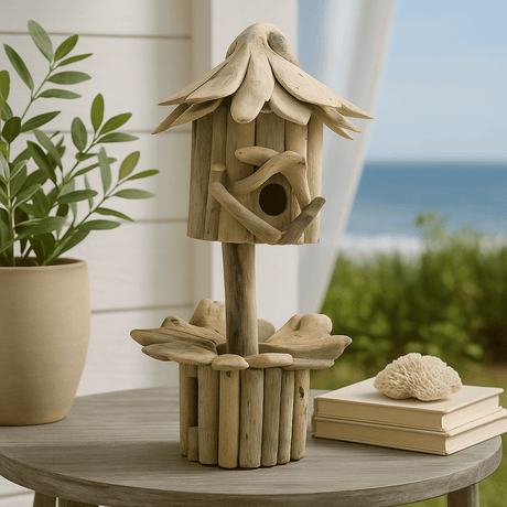 Driftwood Birdhouse On Stand Coastal Decor - SHAMTAM.COM