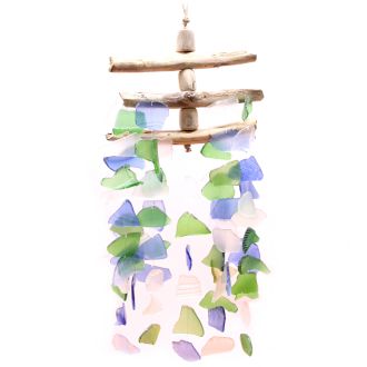 Driftwood Wind Chime 3 Stick Green White Blue - SHAMTAM.COM