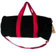 Durable Black Duffel Gym Bag with Cherry Pink Handles and Shoulder Strap - Cylindrical Shape - SHAMTAM.COM