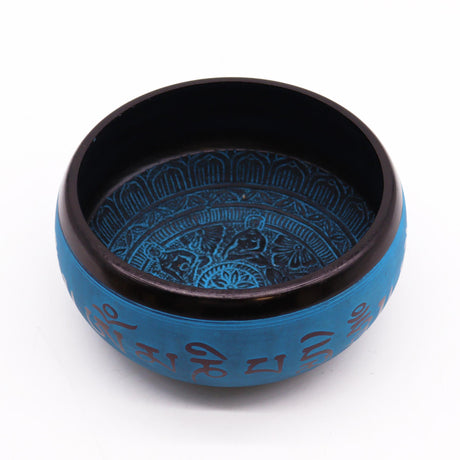 Singing Bowl - Earth Powder Blue Mantra Five Buddha - 16cm - SHAMTAM.COM