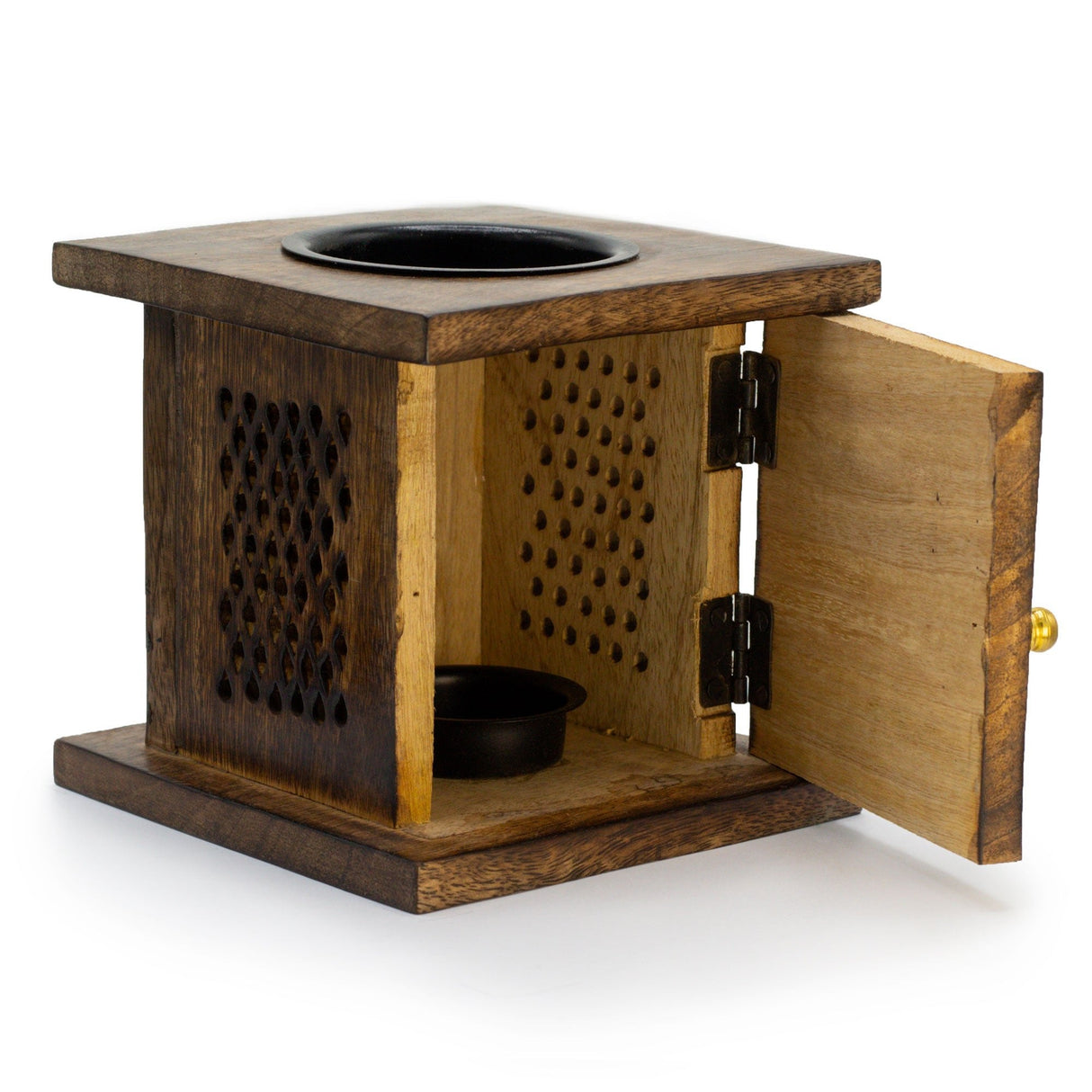 Eco - Friendly Mango Wood Box Burner with Carved Buddha Design - Ideal for Oils and Wax Melts, 12x12 cm - SHAMTAM.COM