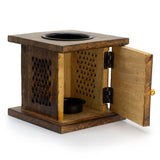 Eco - Friendly Mango Wood Box Burner with Carved Buddha Design - Ideal for Oils and Wax Melts, 12x12 cm - SHAMTAM.COM