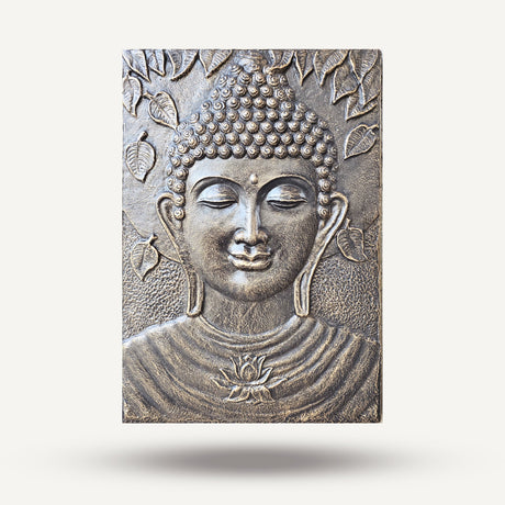 Elegant Antique Gold Buddha Relief Wall Art with Intricate Leaf Design - 0.7x1m - SHAMTAM.COM