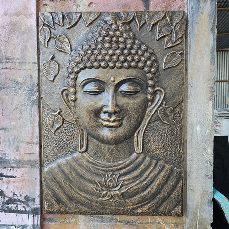 Elegant Antique Gold Buddha Relief Wall Art with Intricate Leaf Design - 0.7x1m - SHAMTAM.COM