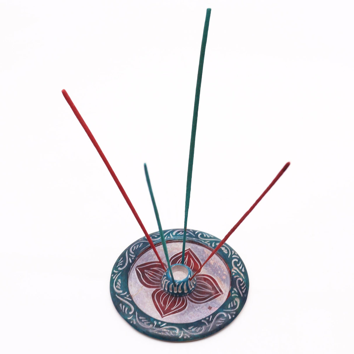 Elegant Four - Petal Soapstone Disc Incense Burner - Multi - Purpose Holder for Sticks & Cones - SHAMTAM.COM