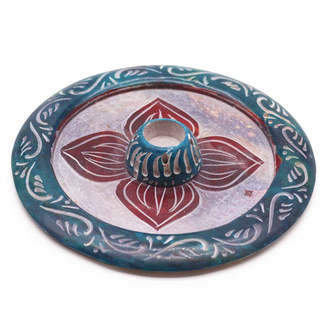 Elegant Four - Petal Soapstone Disc Incense Burner - Multi - Purpose Holder for Sticks & Cones - SHAMTAM.COM
