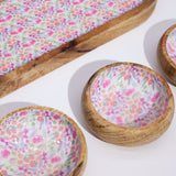 Elegant Mango Wood Tray Set with Hand - Painted Floral Ceramic Bowls - Perfect for Entertaining & Decor - SHAMTAM.COM