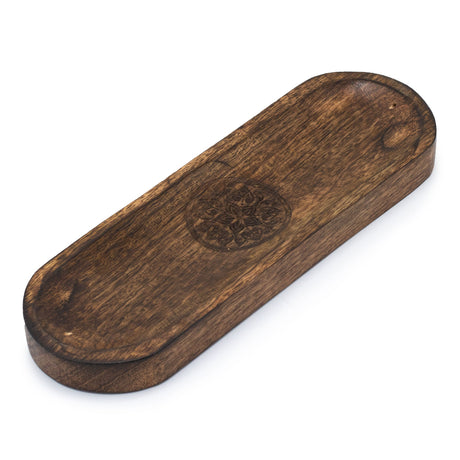 Elegant Wooden Mandala Incense Holder Tray - Large 30x10cm Oval Design with Polished Finish - SHAMTAM.COM