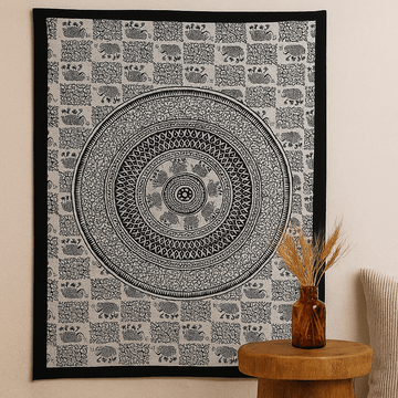Colcha Mandala Elefante Solteiro Algodão Pendurar na Parede