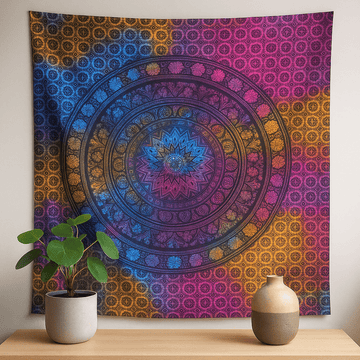 Tapiserie de Perete cu Elefant Mandala din Bumbac