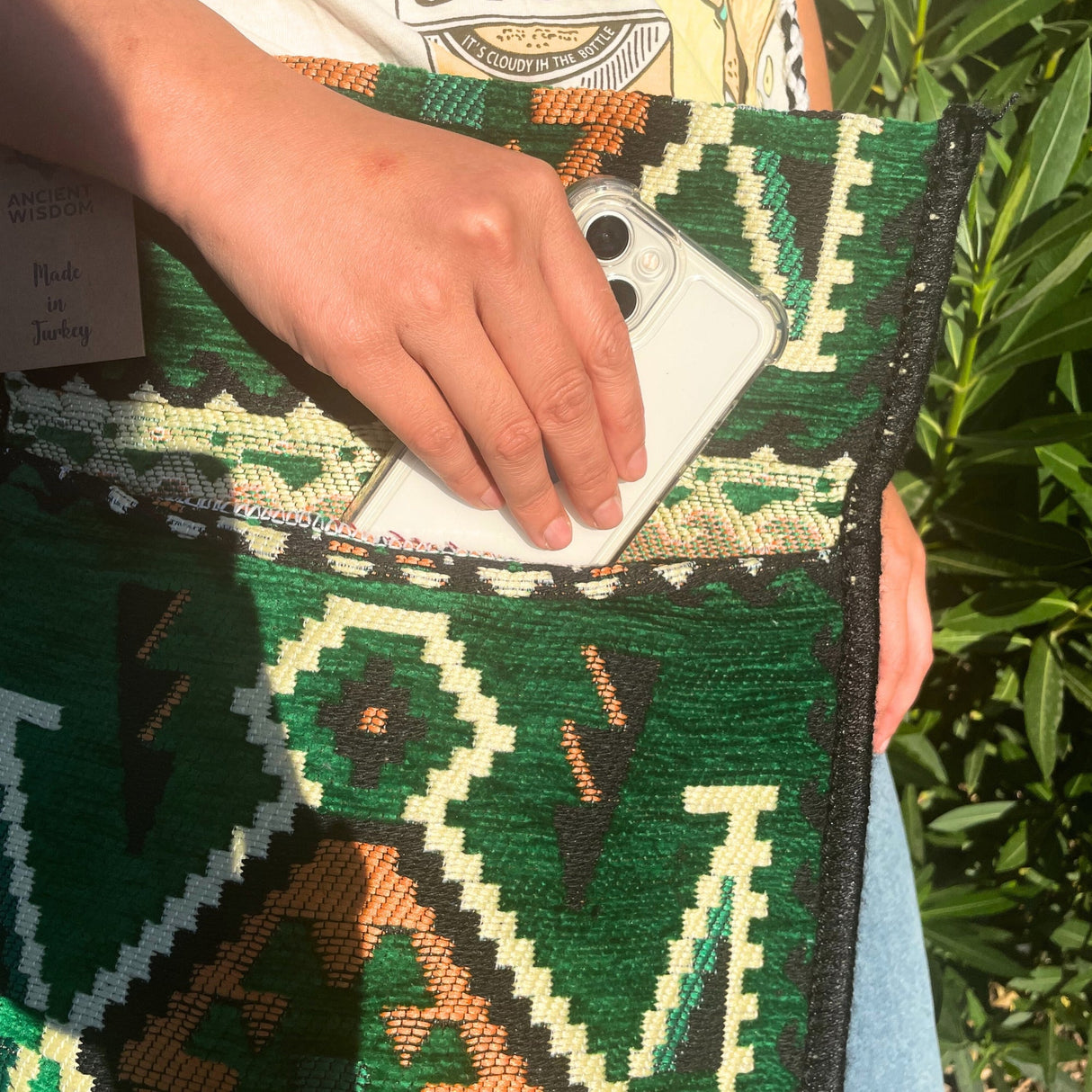 Boho Bag Messenger Emerald Green Kilim - SHAMTAM.COM