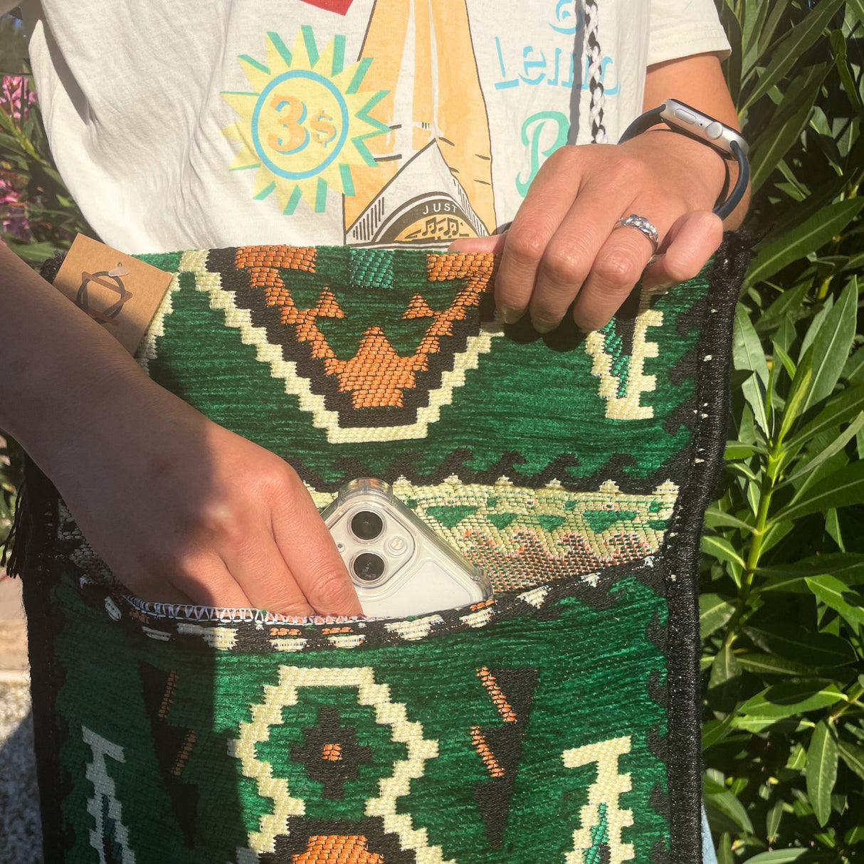 Boho Bag Messenger Emerald Green Kilim - SHAMTAM.COM