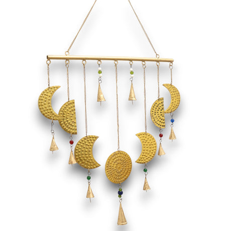 Enchanting Brass Moon Phase Wind Chimes - Handcrafted Indian Celestial Decor for Relaxation & Mindfulness - SHAMTAM.COM