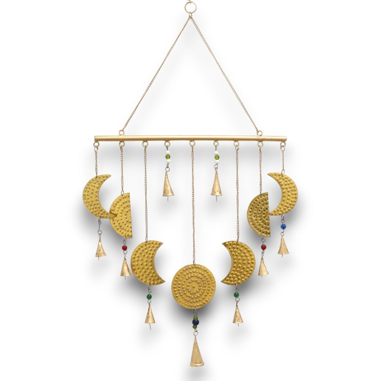 Enchanting Brass Moon Phase Wind Chimes - Handcrafted Indian Celestial Decor for Relaxation & Mindfulness - SHAMTAM.COM