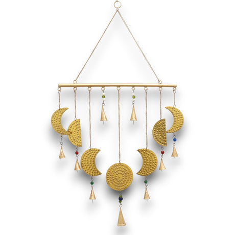 Enchanting Brass Moon Phase Wind Chimes - Handcrafted Indian Celestial Decor for Relaxation & Mindfulness - SHAMTAM.COM