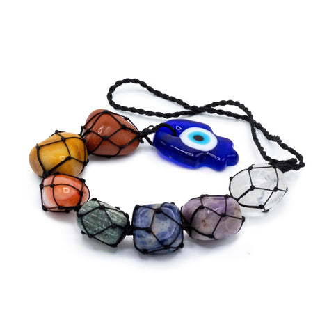 Enchanting Hamsa Chakra Stone Pendant with Evil Eye Charm for Energy Balance and Protection - SHAMTAM.COM