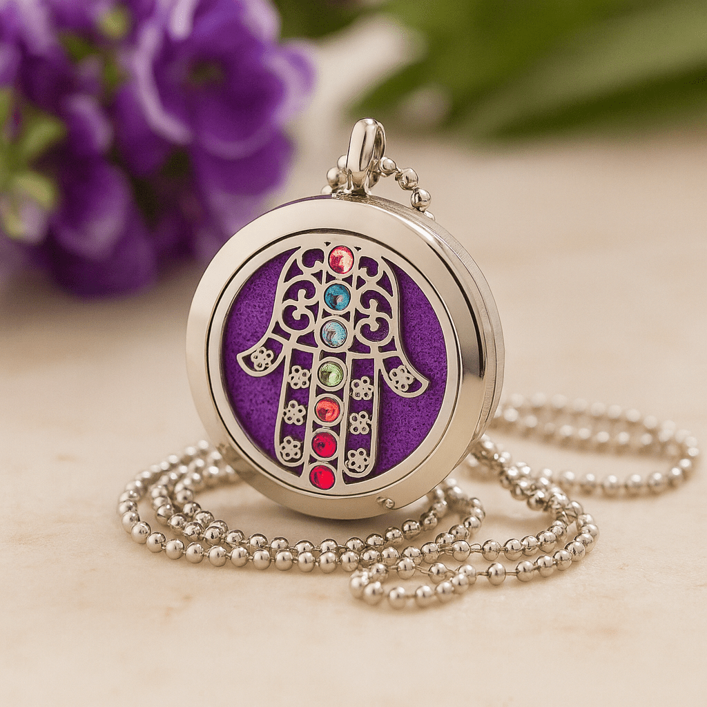 Essential Oil Diffuser Necklace Hamsa Chakra 30mm - SHAMTAM.COM
