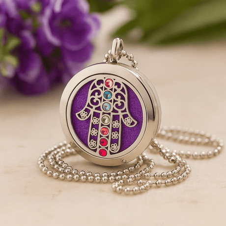 Essential Oil Diffuser Necklace Hamsa Chakra 30mm - SHAMTAM.COM