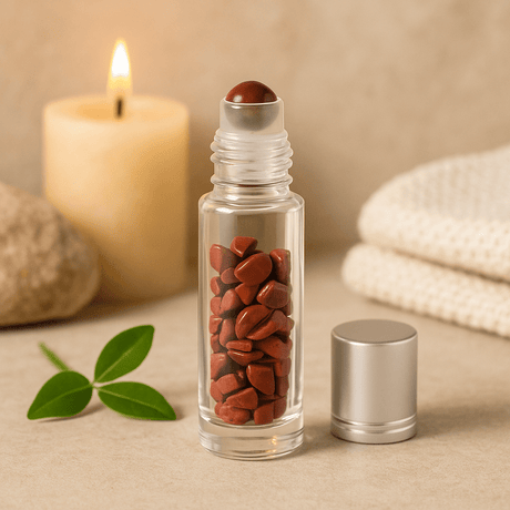 Essential Oil Roller Bottle Red Jasper Silver Cap - SHAMTAM.COM
