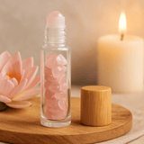 Essential Oil Roller Bottle Rose Quartz Wooden Cap - SHAMTAM.COM