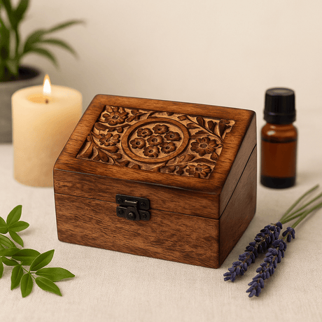 Essential Oil Storage Box Wooden Floral 12 Bottles - SHAMTAM.COM