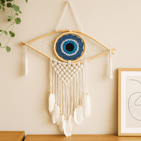 Evil Eye Dream Catcher Macrame - Blue White Black - SHAMTAM.COM