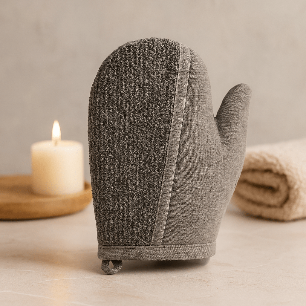 Exfoliating Bath Glove Bamboo Linen Charcoal - SHAMTAM.COM