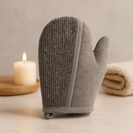 Exfoliating Bath Glove Bamboo Linen Charcoal - SHAMTAM.COM