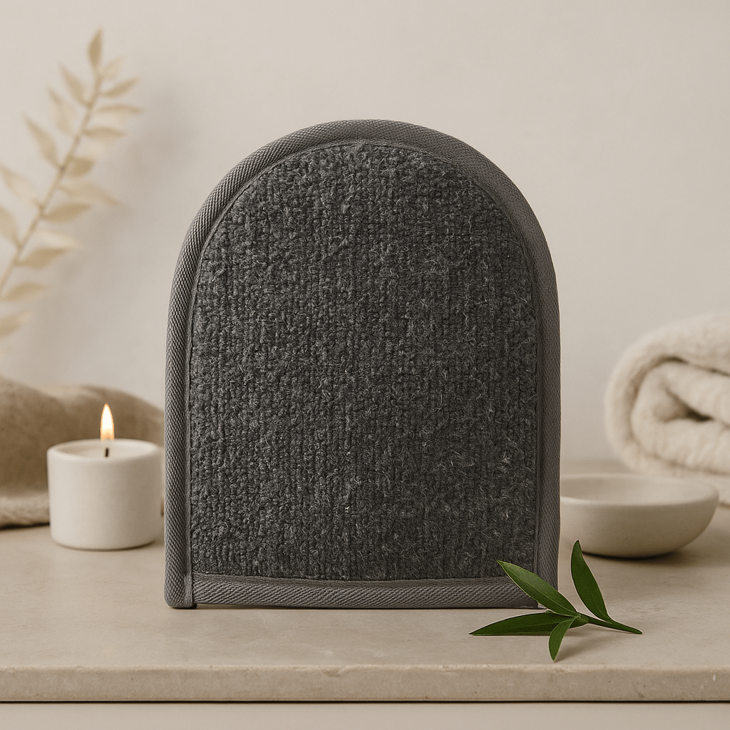 Exfoliating Bath Mitt Bamboo Linen Charcoal - SHAMTAM.COM