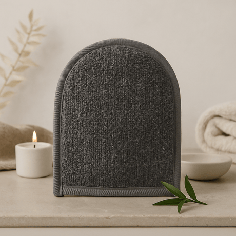 Exfoliating Bath Mitt Bamboo Linen Charcoal - SHAMTAM.COM