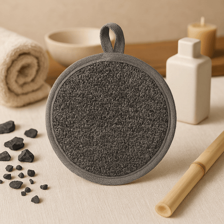 Exfoliating Bath Pad Bamboo Linen Charcoal - SHAMTAM.COM