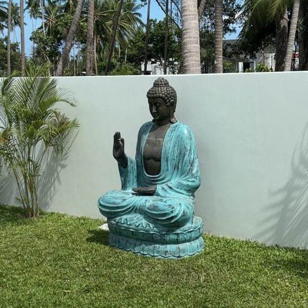 Exquisite 2m Turquoise & Stone Buddha Statue in Teaching Pose - Antique Finish with Intricate Detailing - SHAMTAM.COM