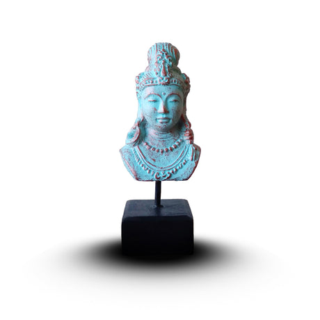 Exquisite Lucky Java Princess Sculpture in Antique Green Copper Finish - Elegant Javanese Art Decor on Stand - SHAMTAM.COM