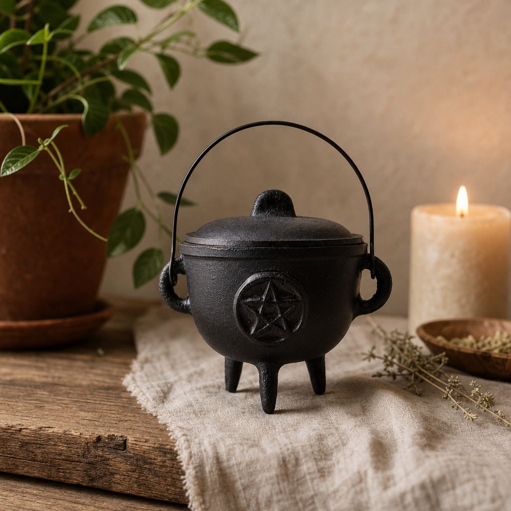 Extra Lrg Cast Iron Cauldron with Pentagon 15 × 15 cm — styled in a warm, naturally lit interior