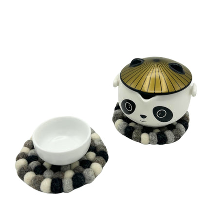 Felt Ball Round Coasters - Multi Grey colour (set of 4) - SHAMTAM.COM