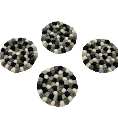 Felt Ball Round Coasters - Multi Grey colour (set of 4) - SHAMTAM.COM