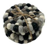 Felt Ball Round Coasters - Multi Grey colour (set of 4) - SHAMTAM.COM