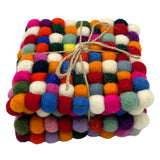 Felt Ball Square Coasters - Multi Grey colour (set of 4) - SHAMTAM.COM