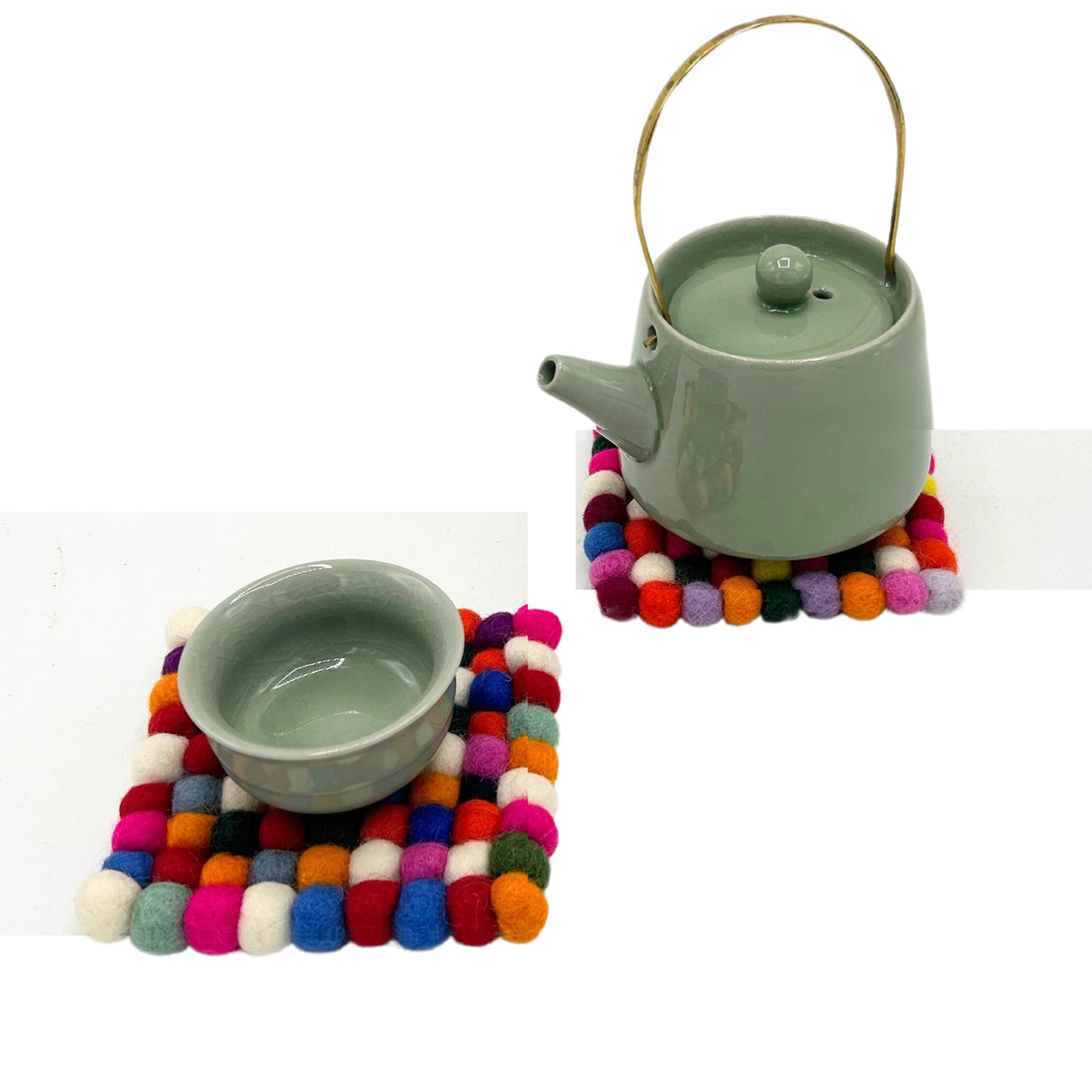 Felt Ball Square Coasters - Multi Grey colour (set of 4) - SHAMTAM.COM