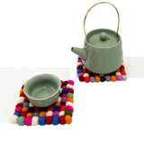 Felt Ball Square Coasters - Multi Grey colour (set of 4) - SHAMTAM.COM