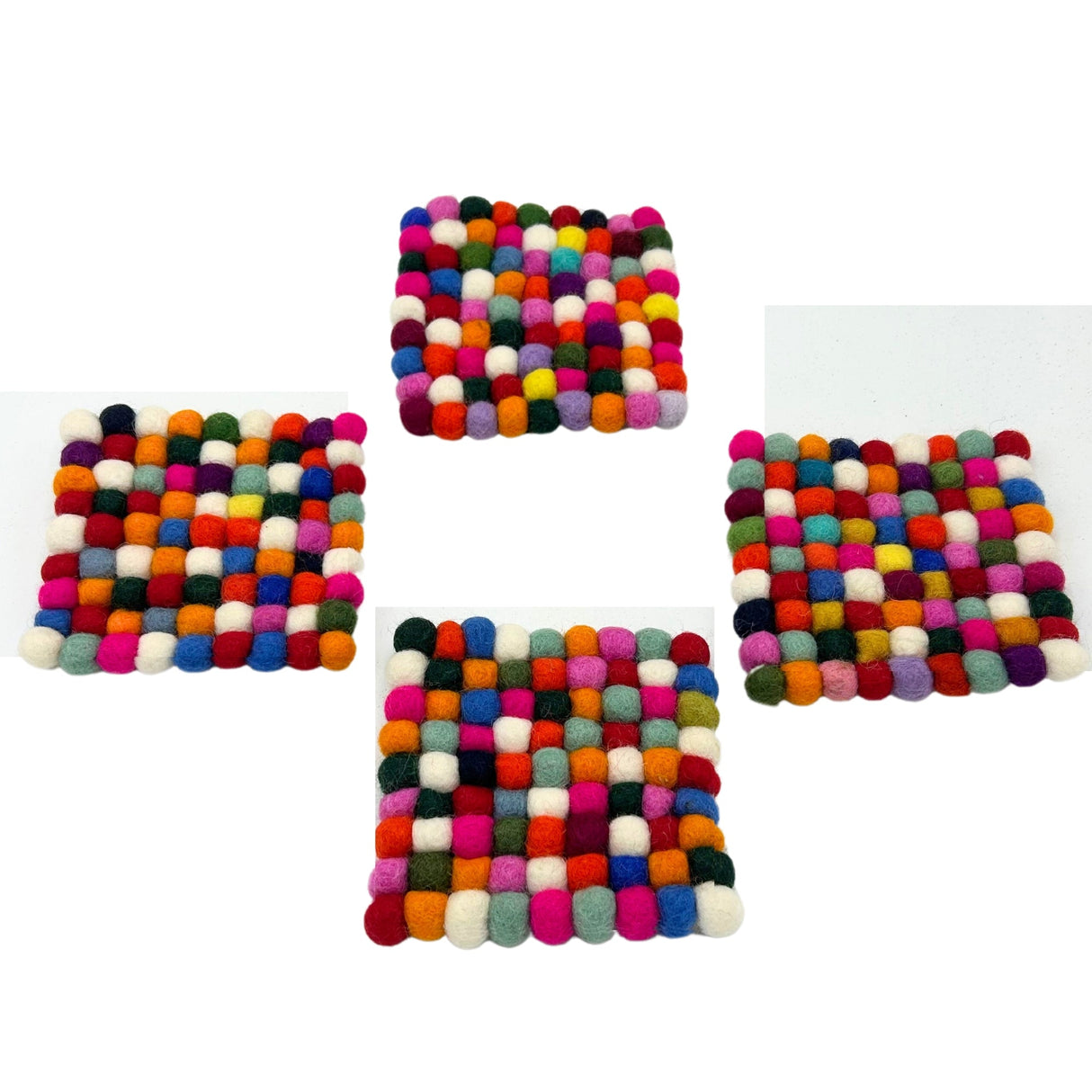 Felt Ball Square Coasters - Multi Grey colour (set of 4) - SHAMTAM.COM