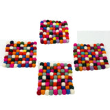 Felt Ball Square Coasters - Multi Grey colour (set of 4) - SHAMTAM.COM