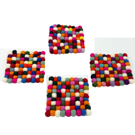 Felt Ball Square Coasters - Multi Grey colour (set of 4) - SHAMTAM.COM