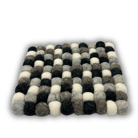 Felt Ball Square Placemat - Multi Grey Colour - SHAMTAM.COM