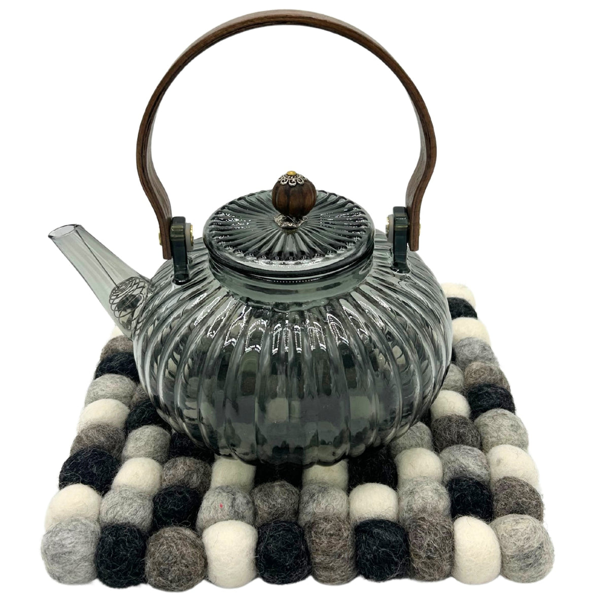 Felt Ball Square Placemat - Multi Grey Colour - SHAMTAM.COM