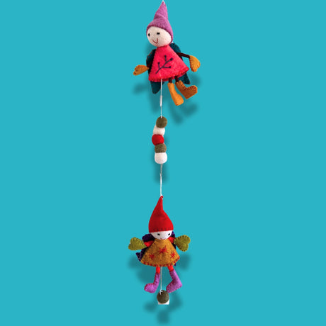 Whimsical Felt Wall Hanging Garland - Fairy Angels with Colorful Outfits and Bell Accents - SHAMTAM.COM