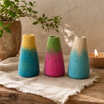 Felt Flower Vases – Set of 3 Assorted Designs — styled in a warm, naturally lit interior