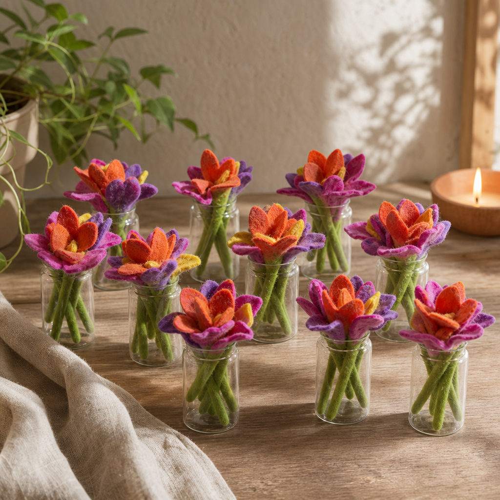 Felt Flowers - Lily (10 assorted colours) — styled in a warm, naturally lit interior
