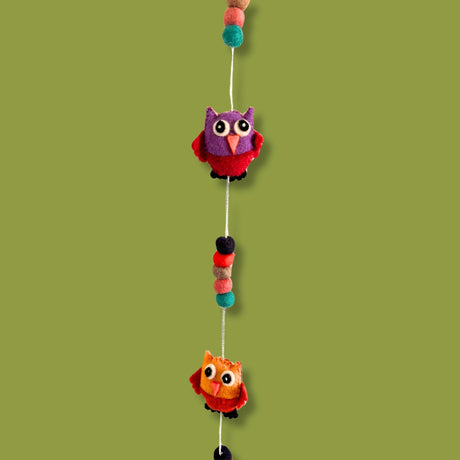 Colorful Felt Owl Wall Hanging Garland with Bell - Whimsical Decorative Felt Balls for Home Decor - SHAMTAM.COM